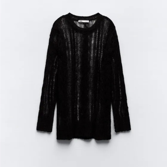 Zara Wool Blend Openwork knit sweater Black - Picture 6 of 8